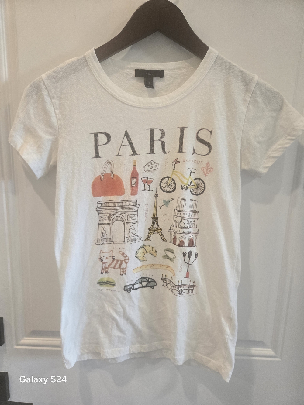 J. Crew White Paris Illustration Short Sleeve Tee